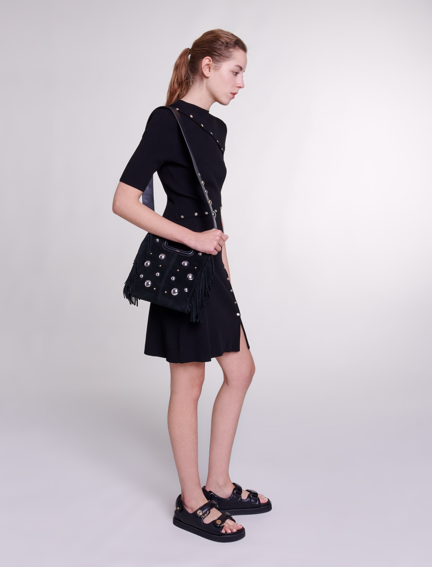 Dress in ribbed knit with buttons - Black