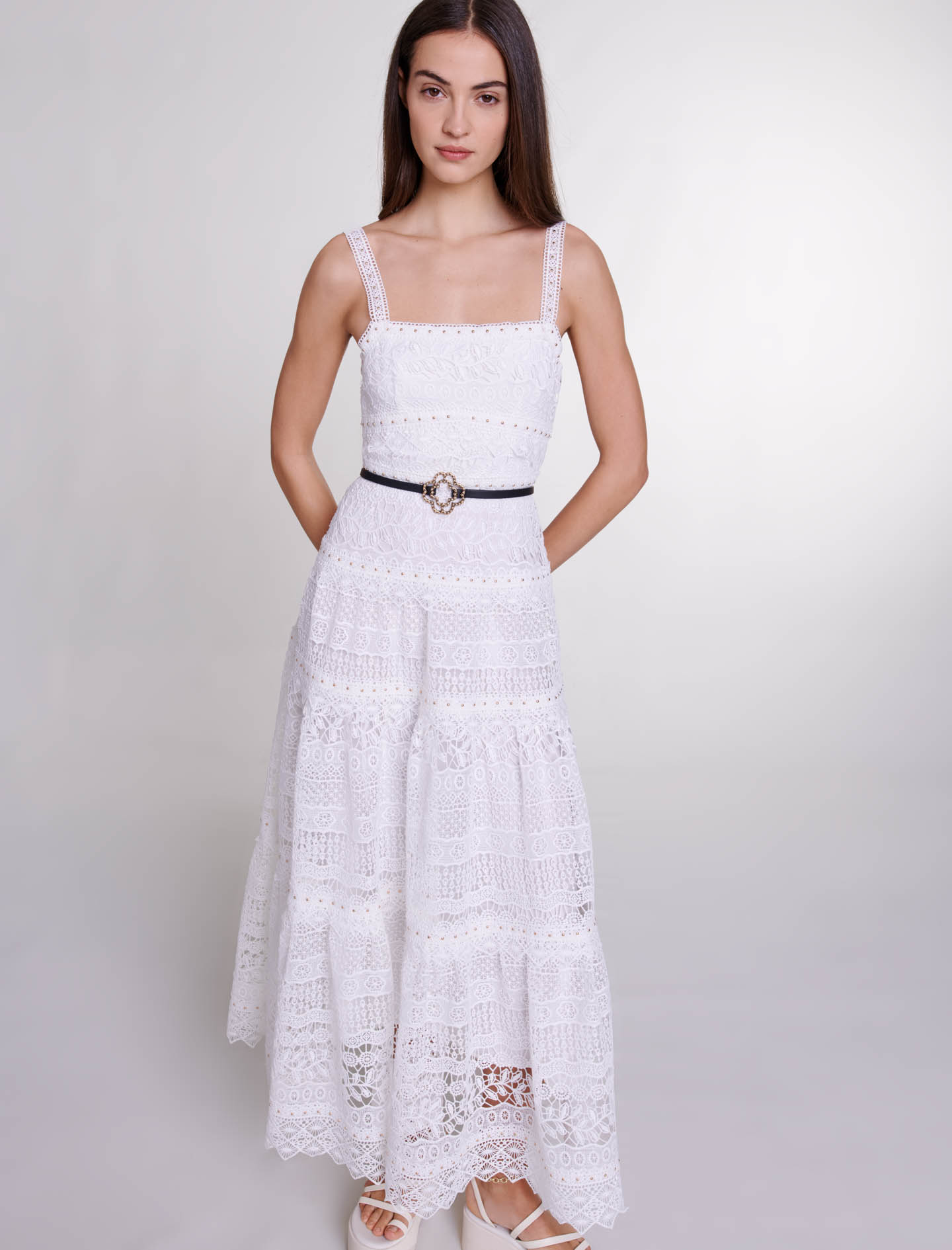 Crochet knit maxi dress - White