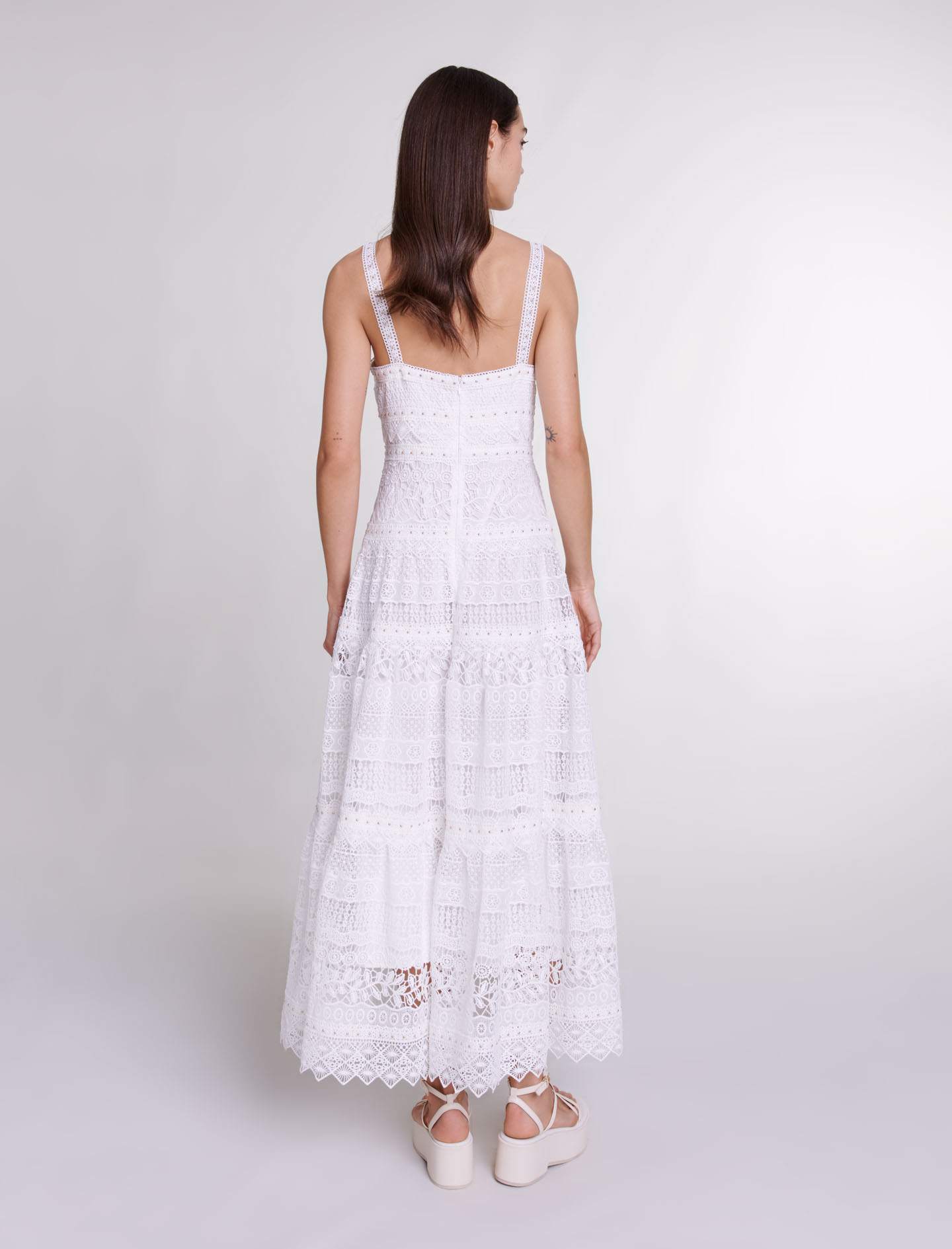 Crochet knit maxi dress - White