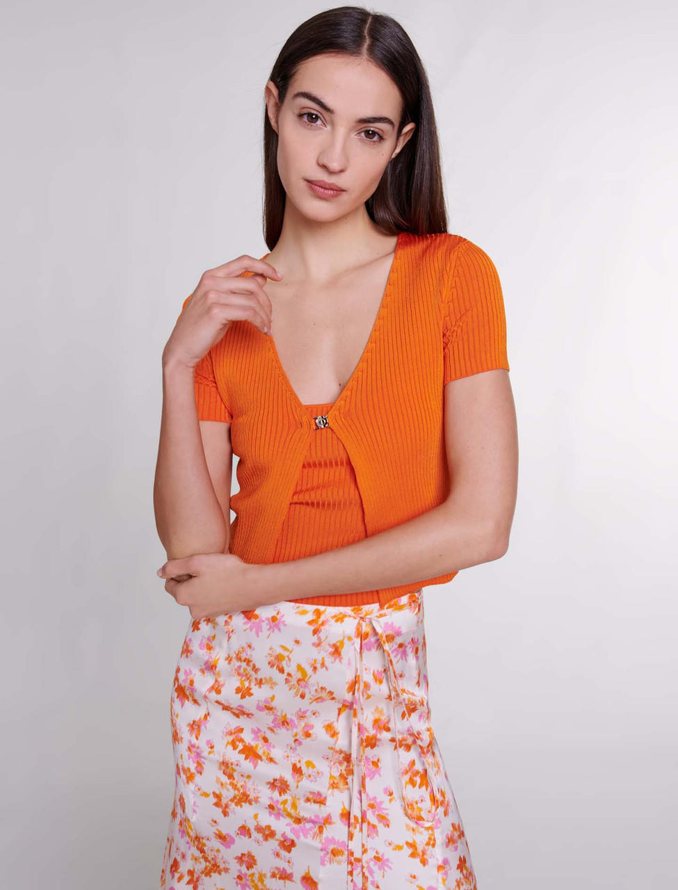  Maje layered ribbed crop top - Orange 