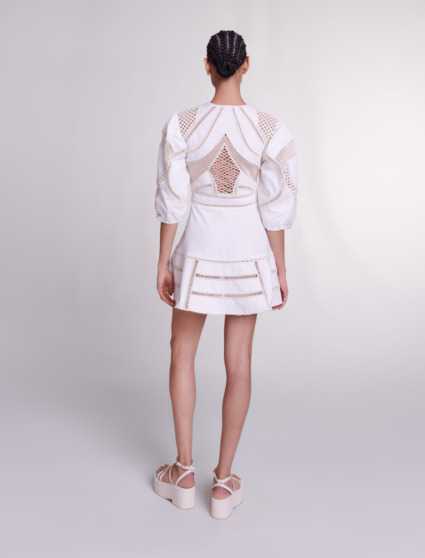 Short cotton twill dress - Ecru