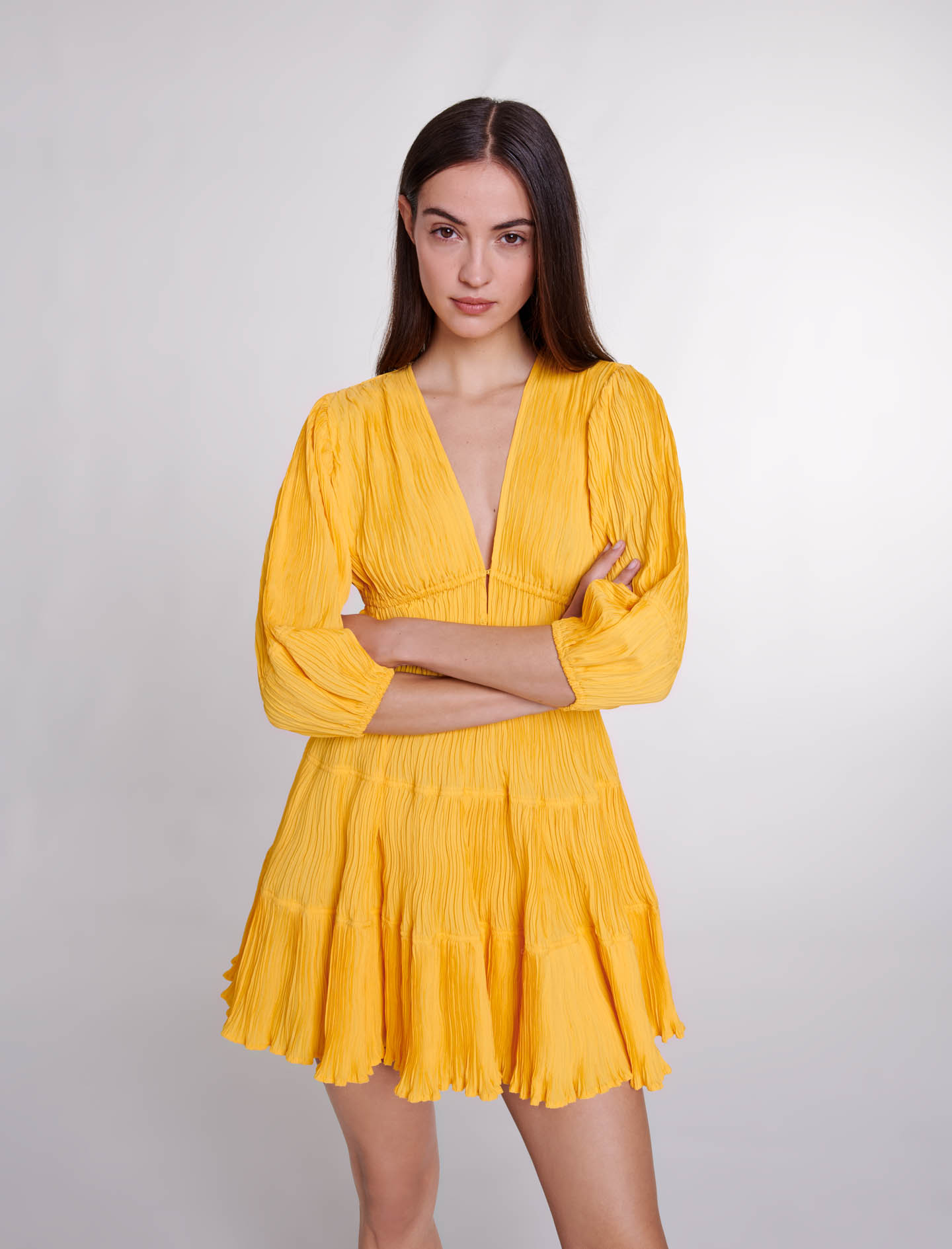 Ruched short dress - Yellow