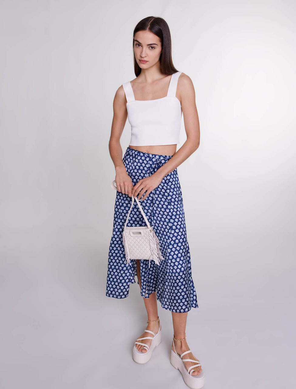 Maje Mid length satin effect skirt - blue 