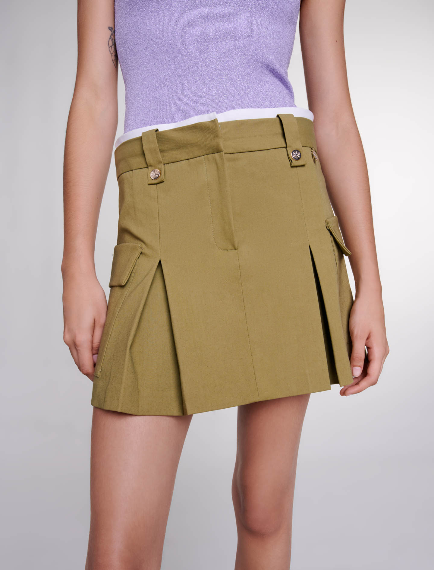 Pleated mini skirt - Khaki