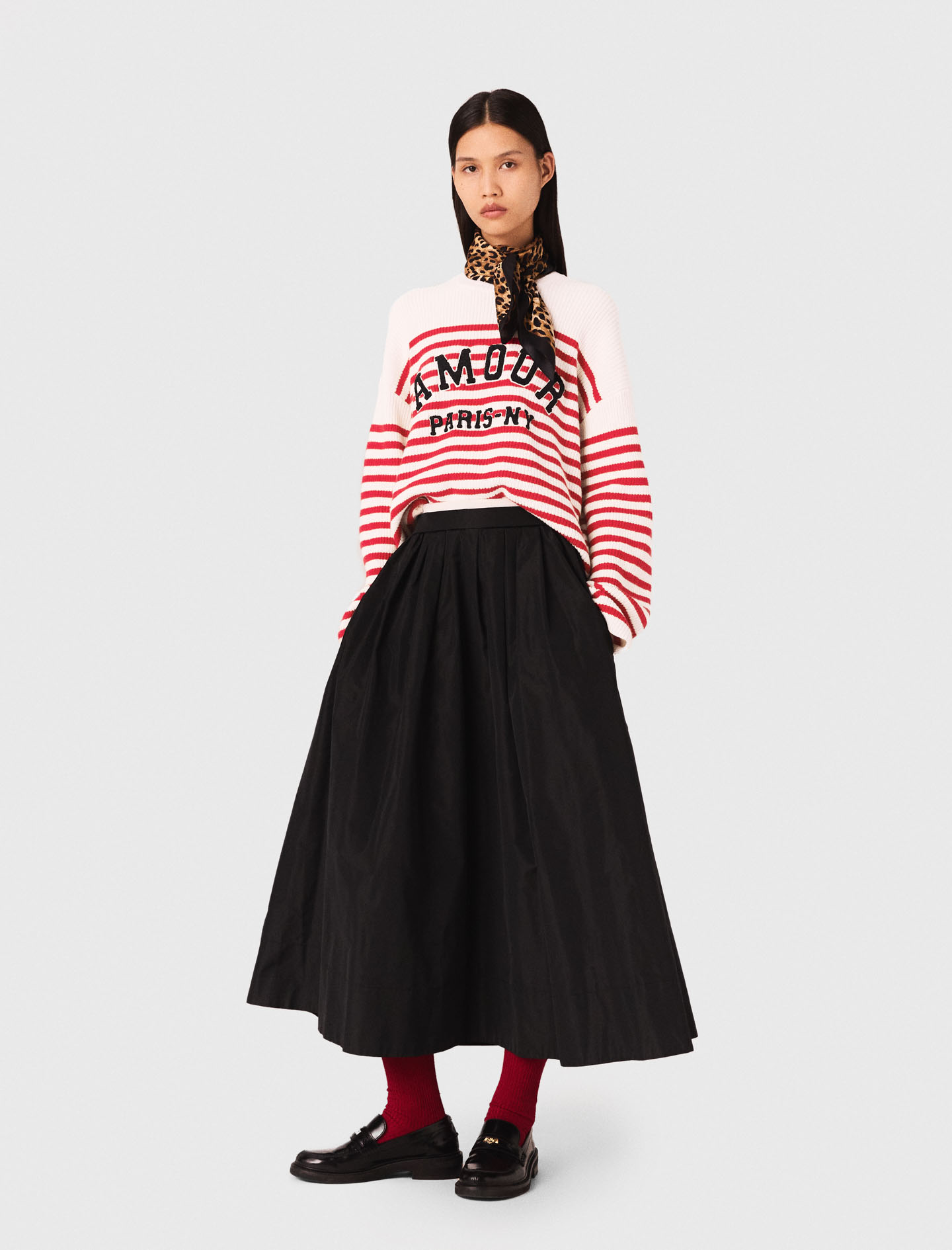 Long skirt with contrast waistband - Black Long skirt with contrast waistband - Black