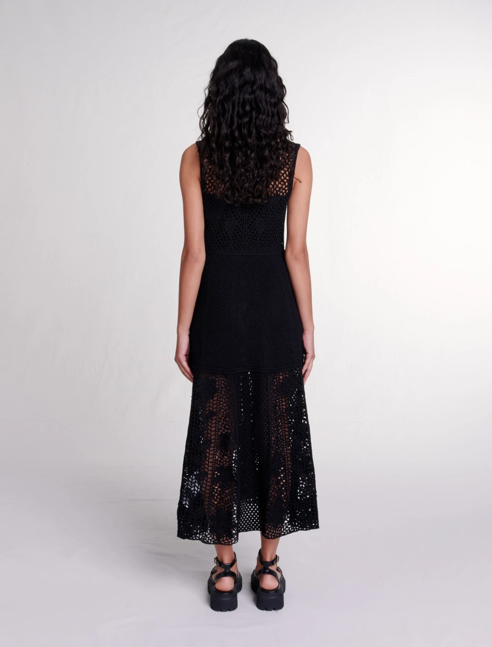 Crochet knit maxi dress - Black