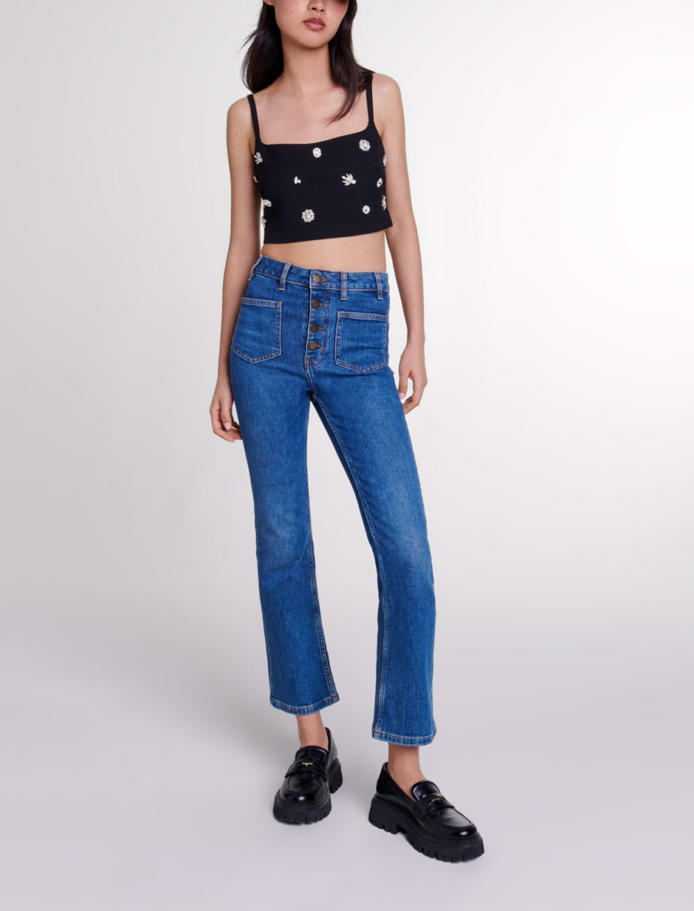 Diamanté crop top - Black