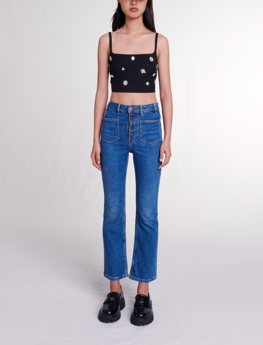 Diamanté crop top - Black