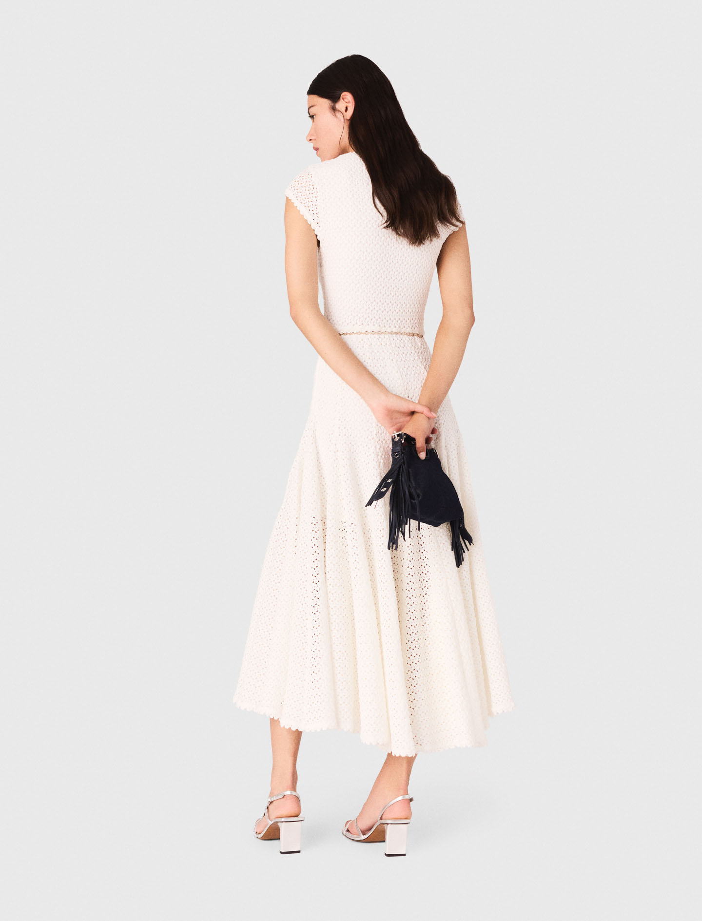 Sleeveless rochet knit maxi dress - White