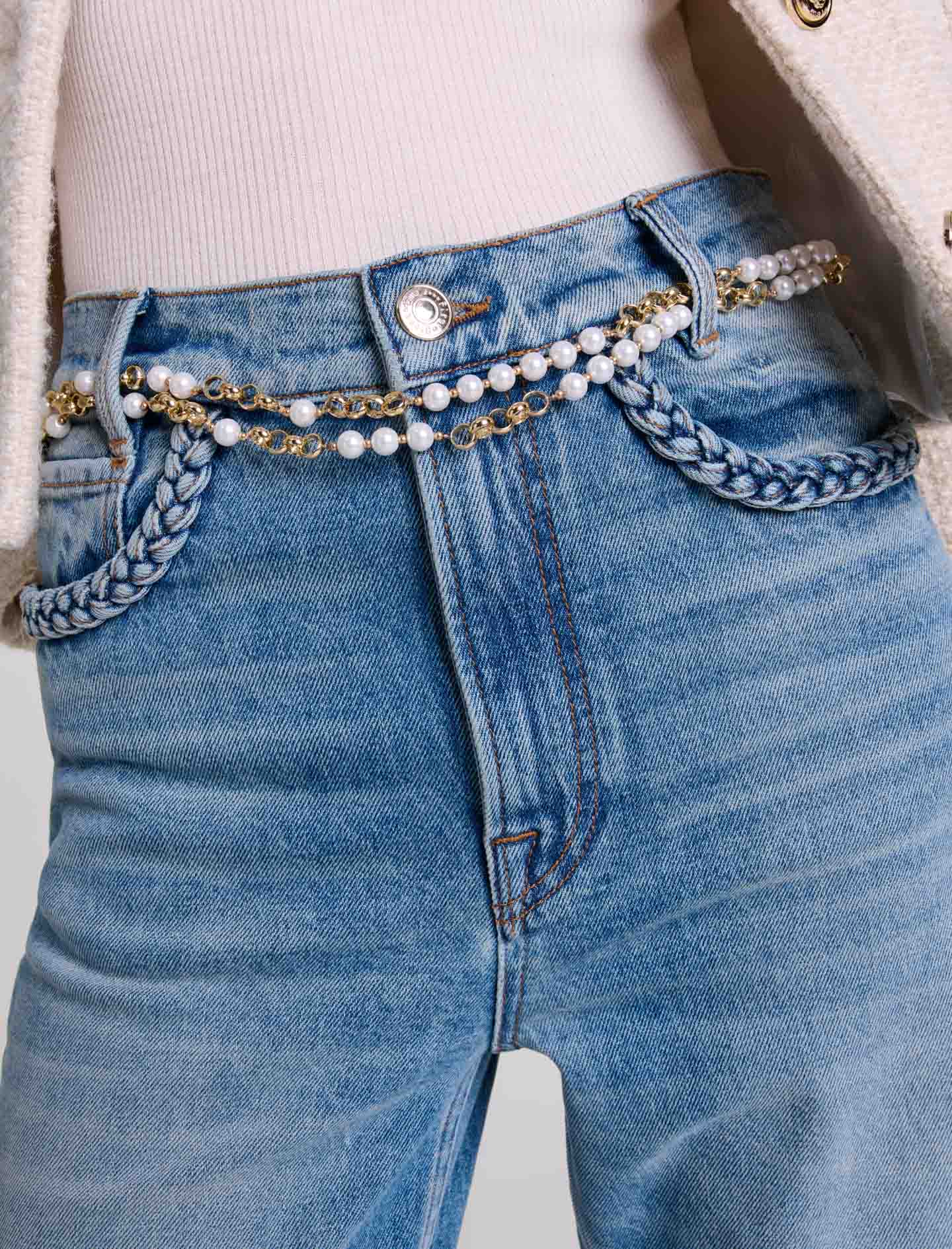 Mixed bead and metal belt - Gold