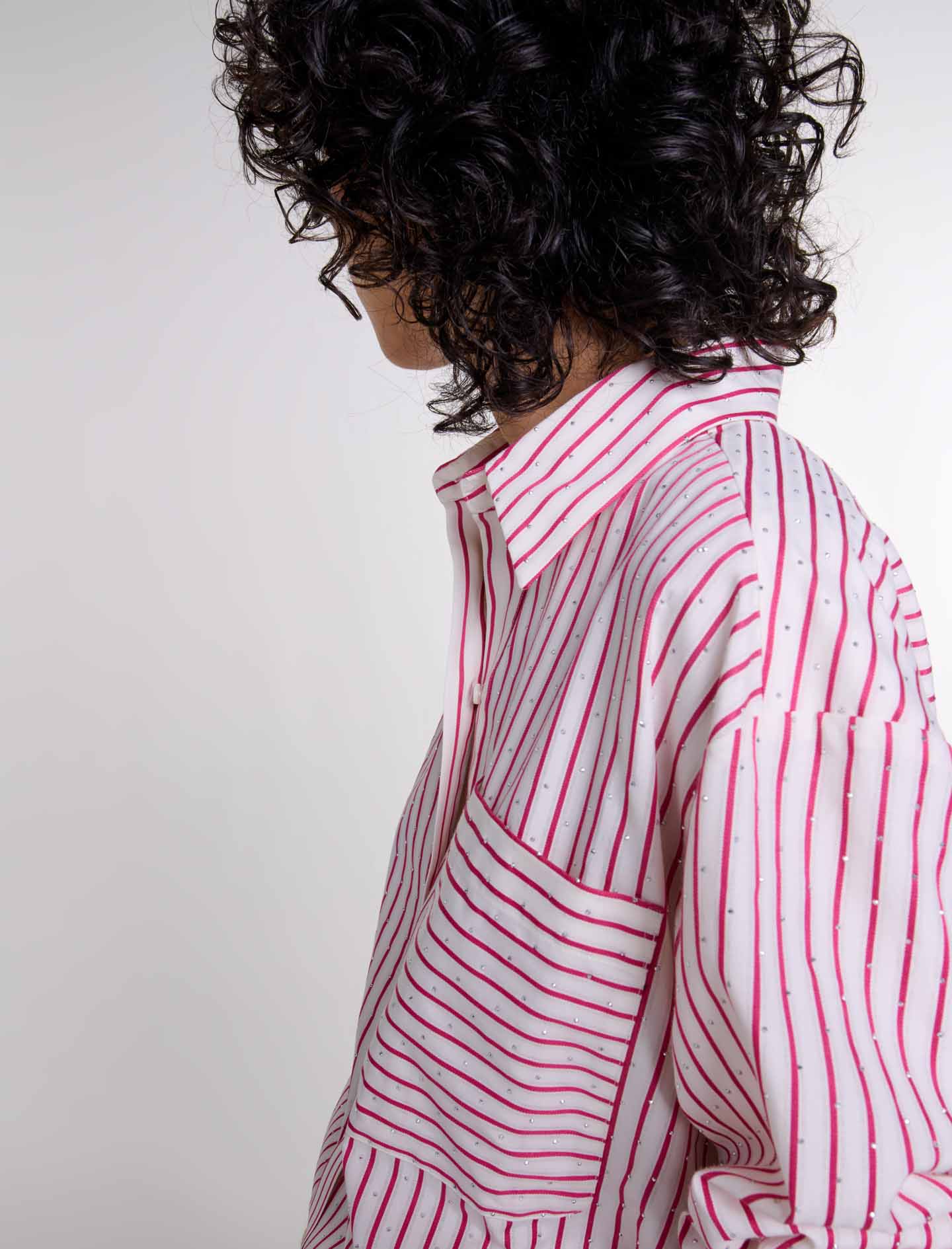 Striped rhinestone shirt - Red