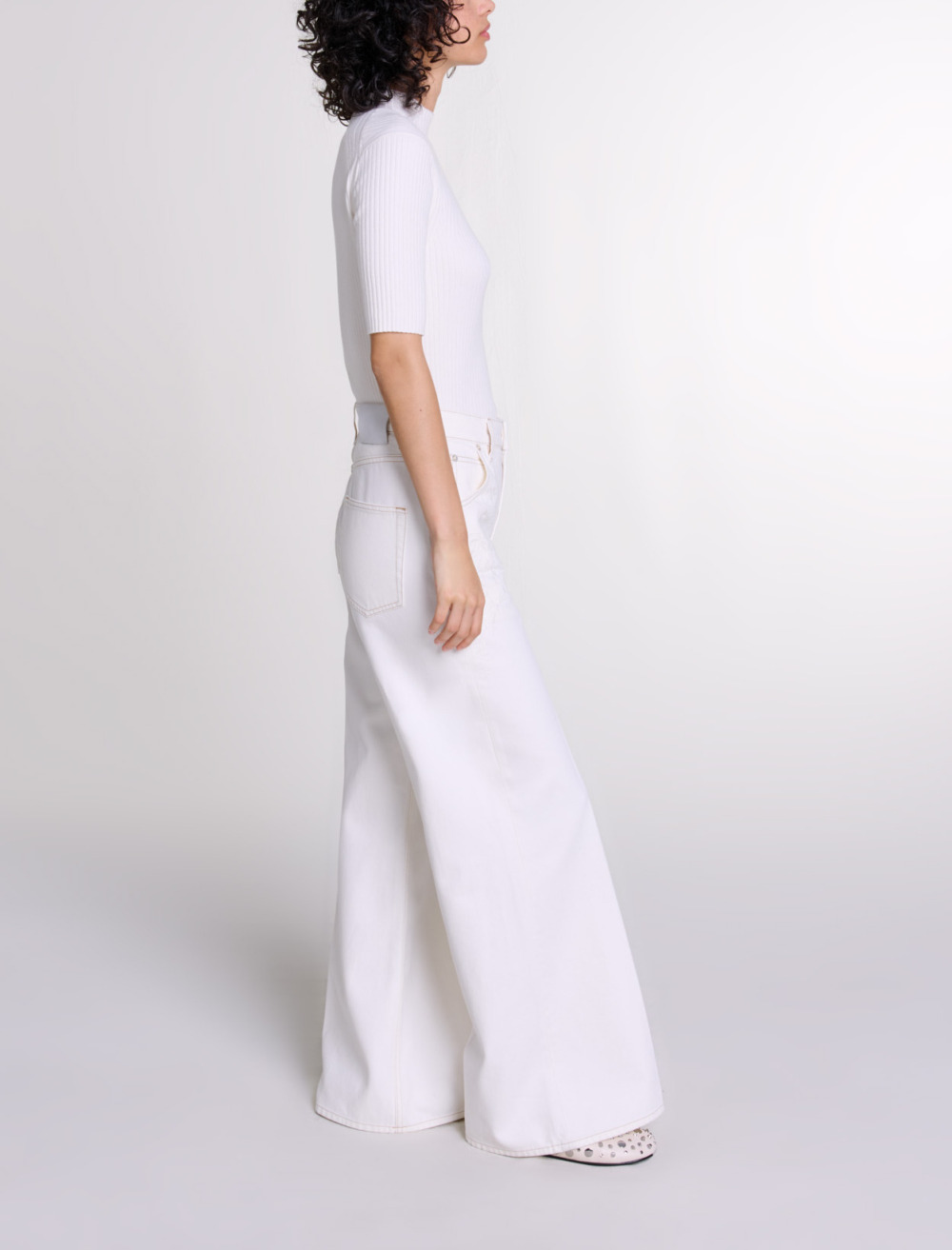 Embroidered high waisted jeans - White