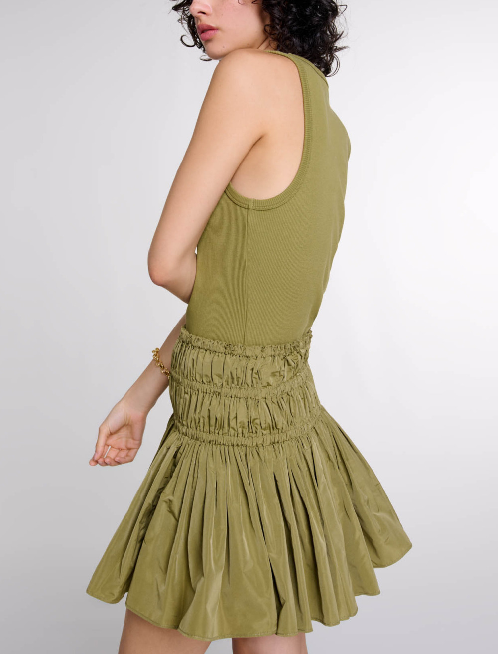 Short taffeta mini skirt - Khaki