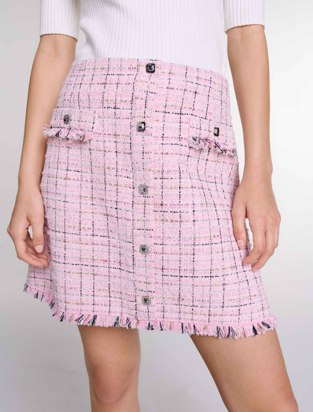 Tweed skirt with buttons - Pink