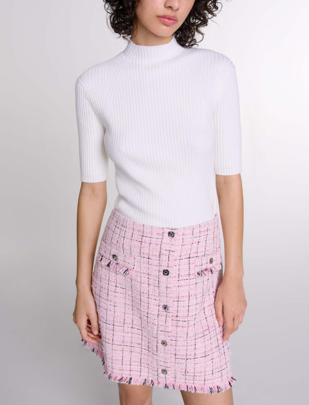 Tweed skirt with buttons - Pink