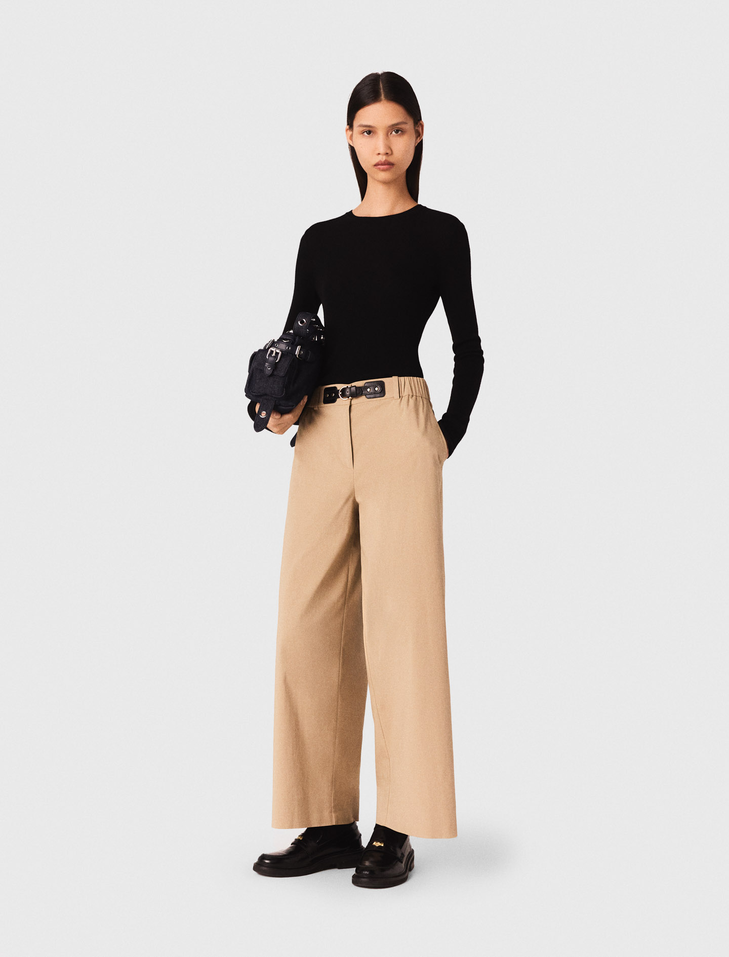Wide leg cotton trousers Beige | Maje
