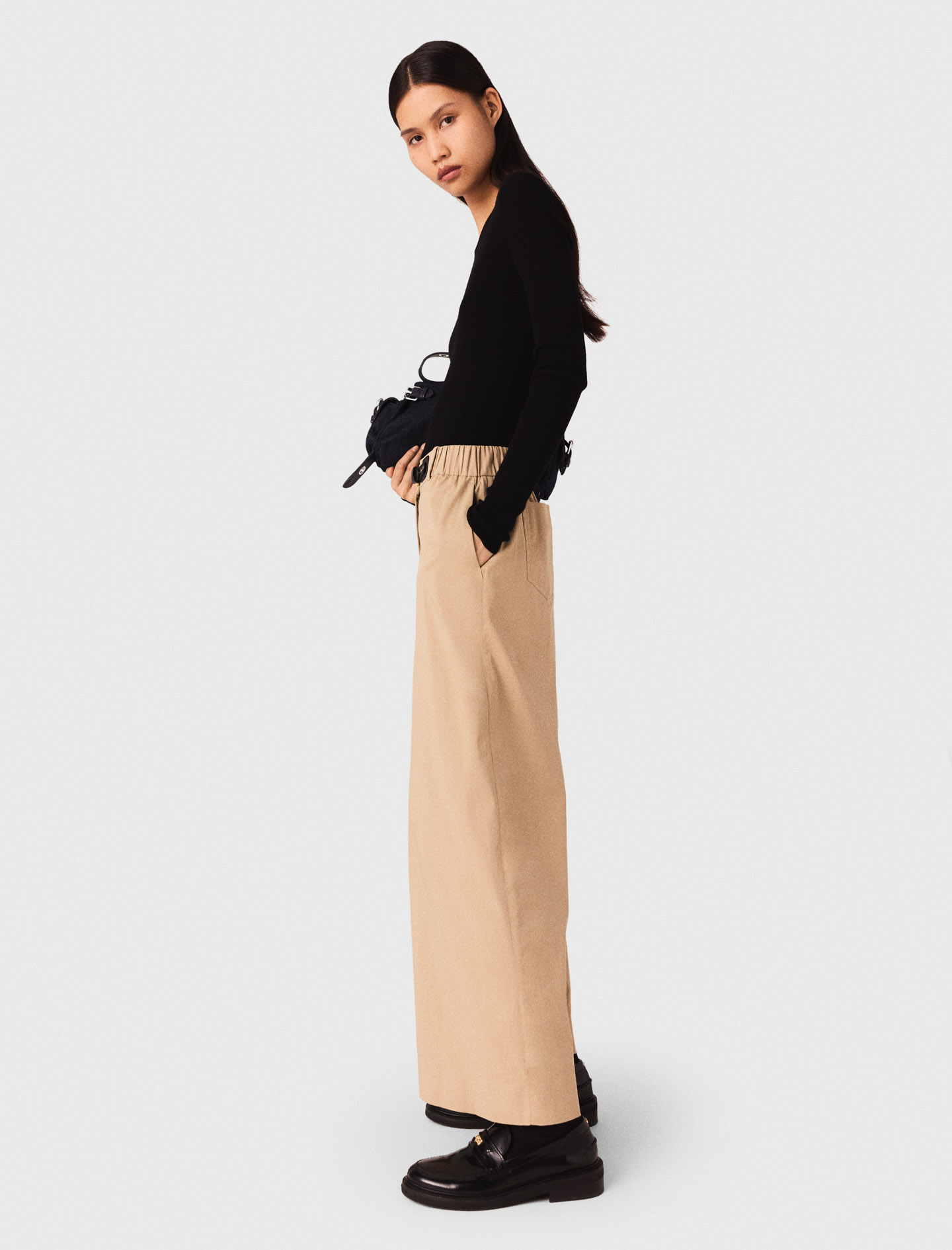 Wide leg cotton trousers - Beige Wide leg cotton trousers - Beige