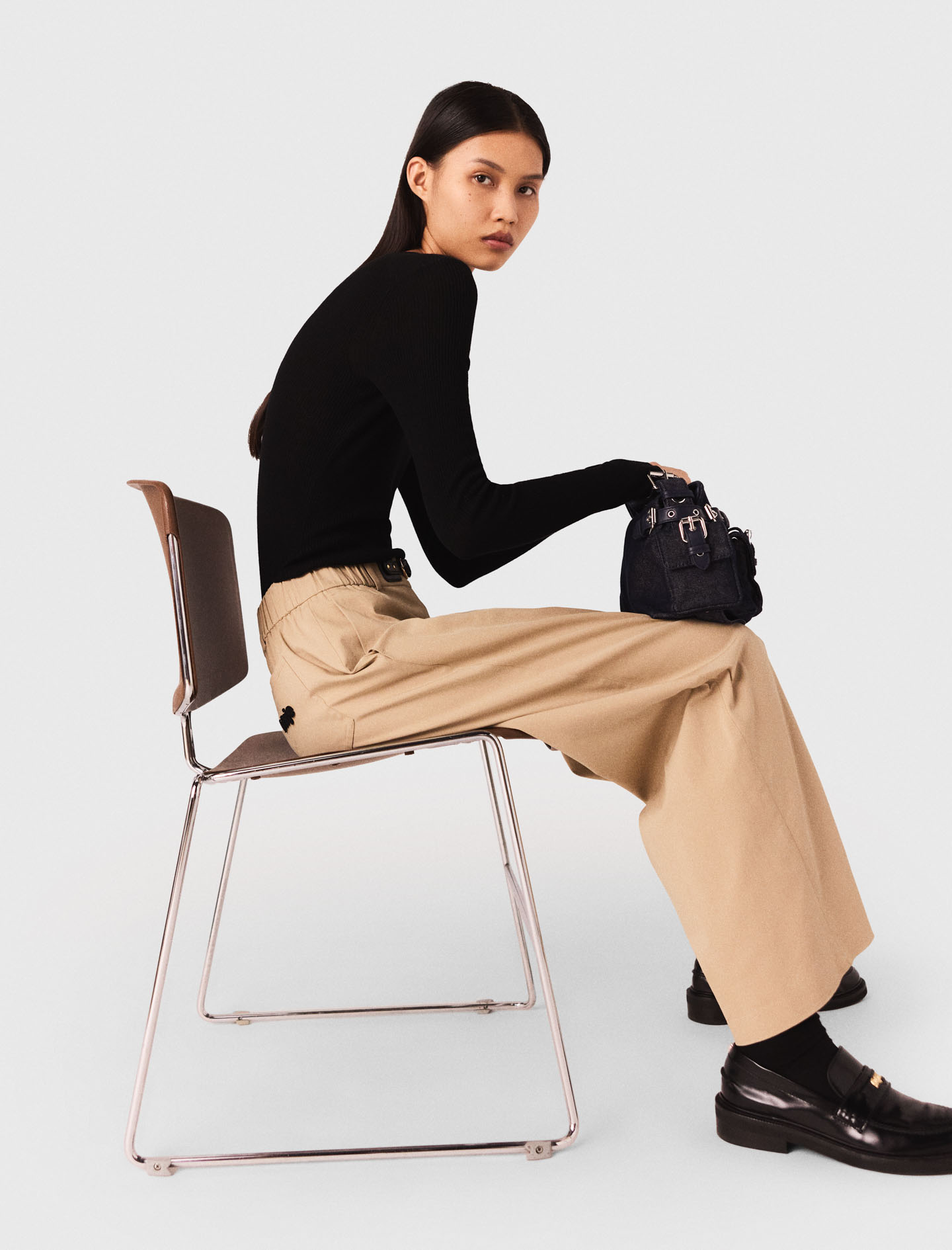 Wide leg cotton trousers - Beige Wide leg cotton trousers - Beige