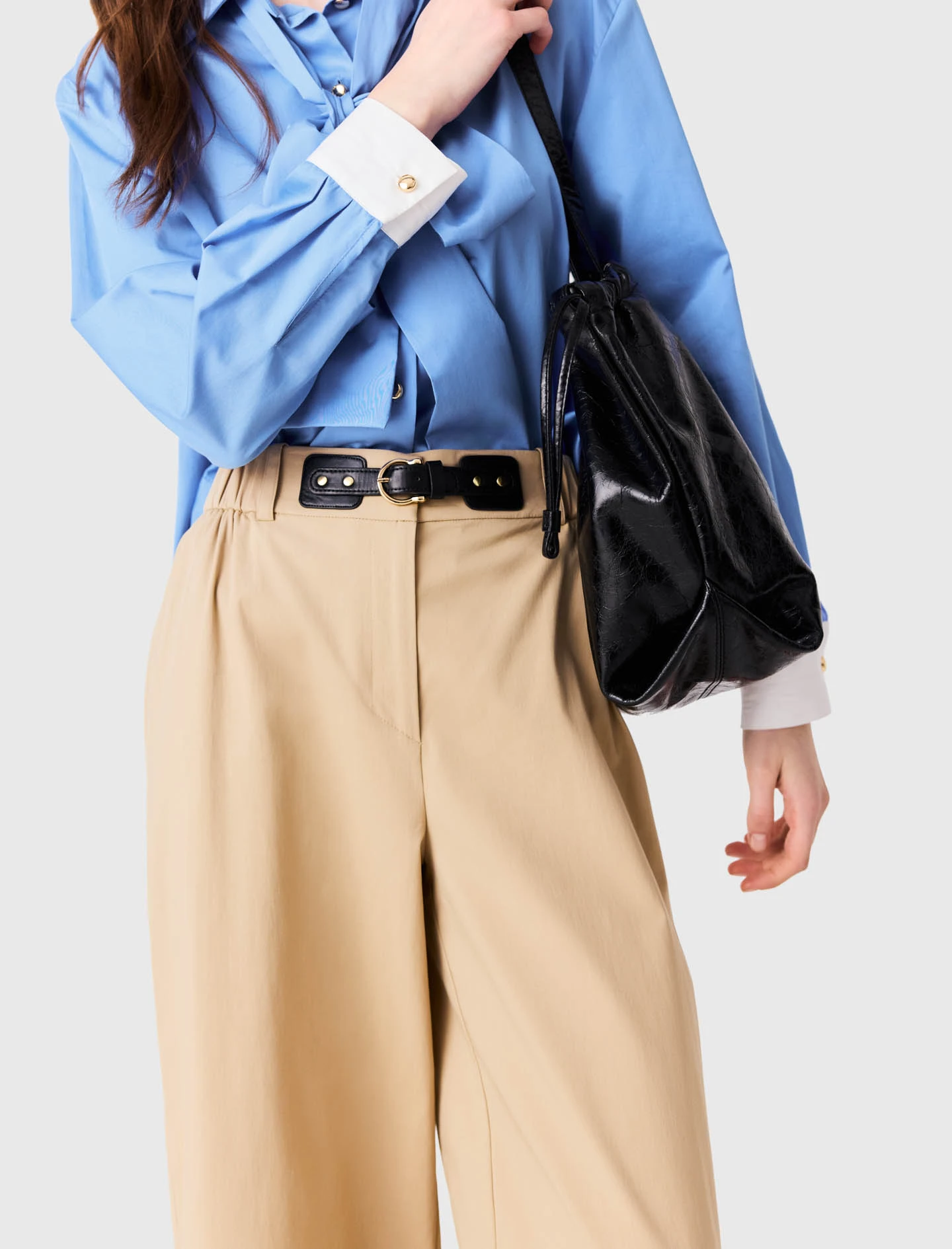 Wide leg cotton trousers - Beige