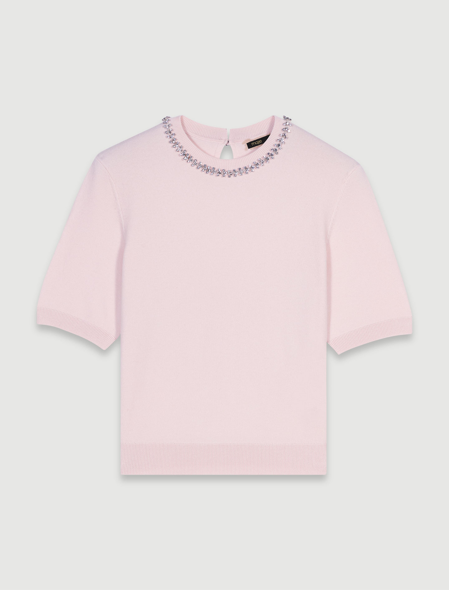 トップス epine label rhinestone summer knit Rhinestone knit top Pink | Maje
