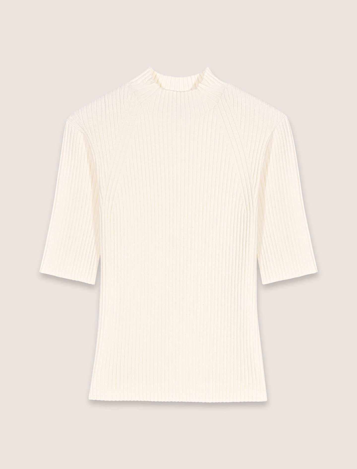 Rib fitted knit top - Ecru