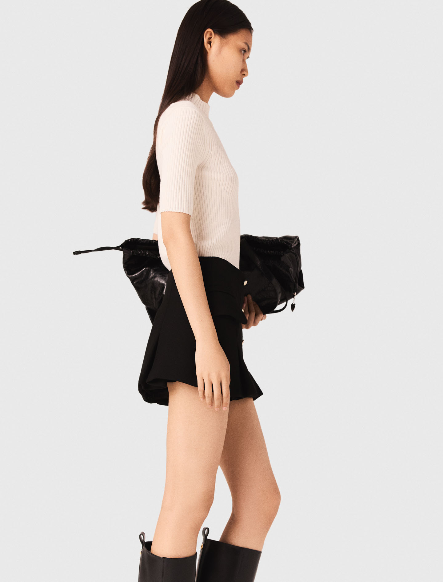 Rib fitted knit top - Ecru