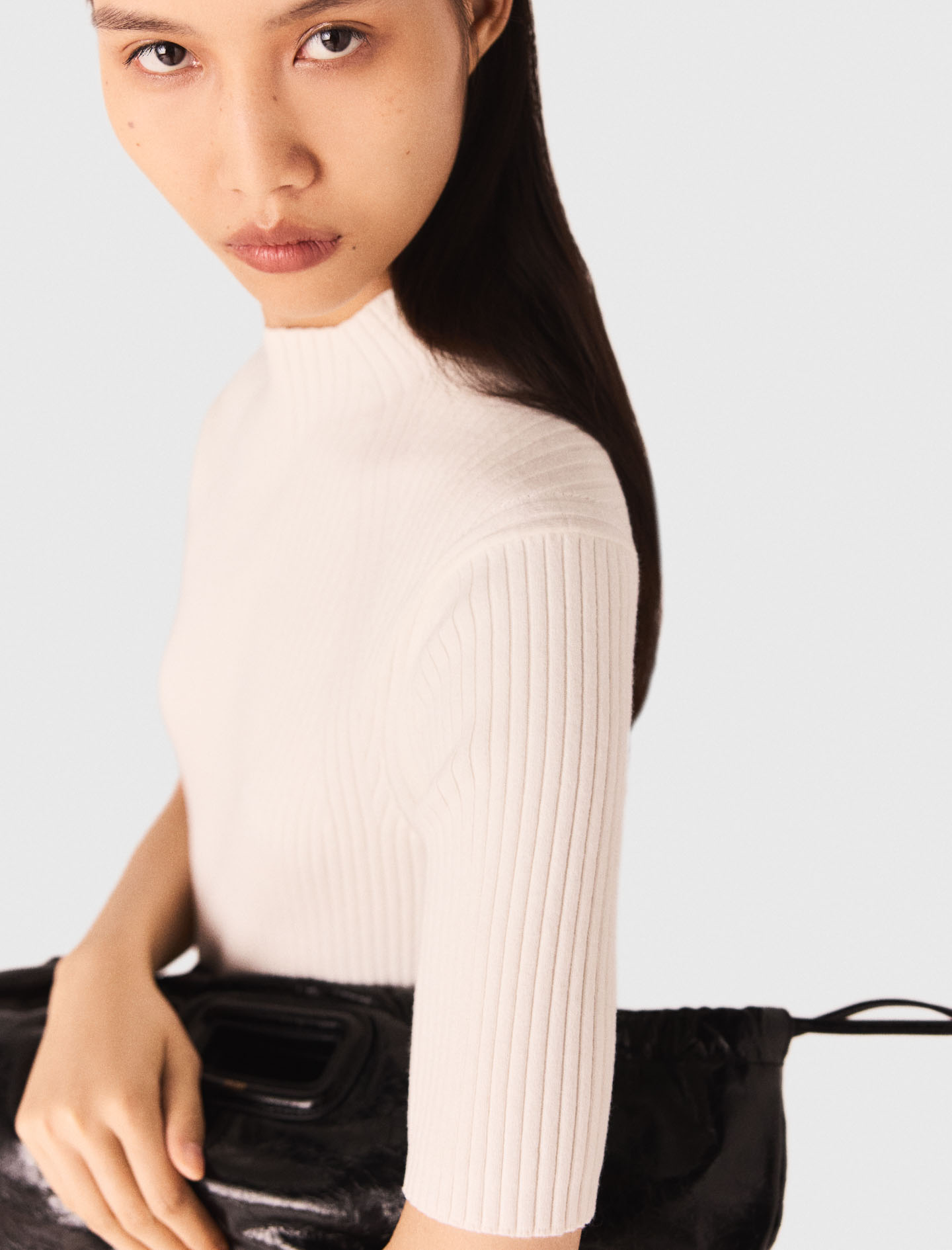 Rib fitted knit top - Ecru