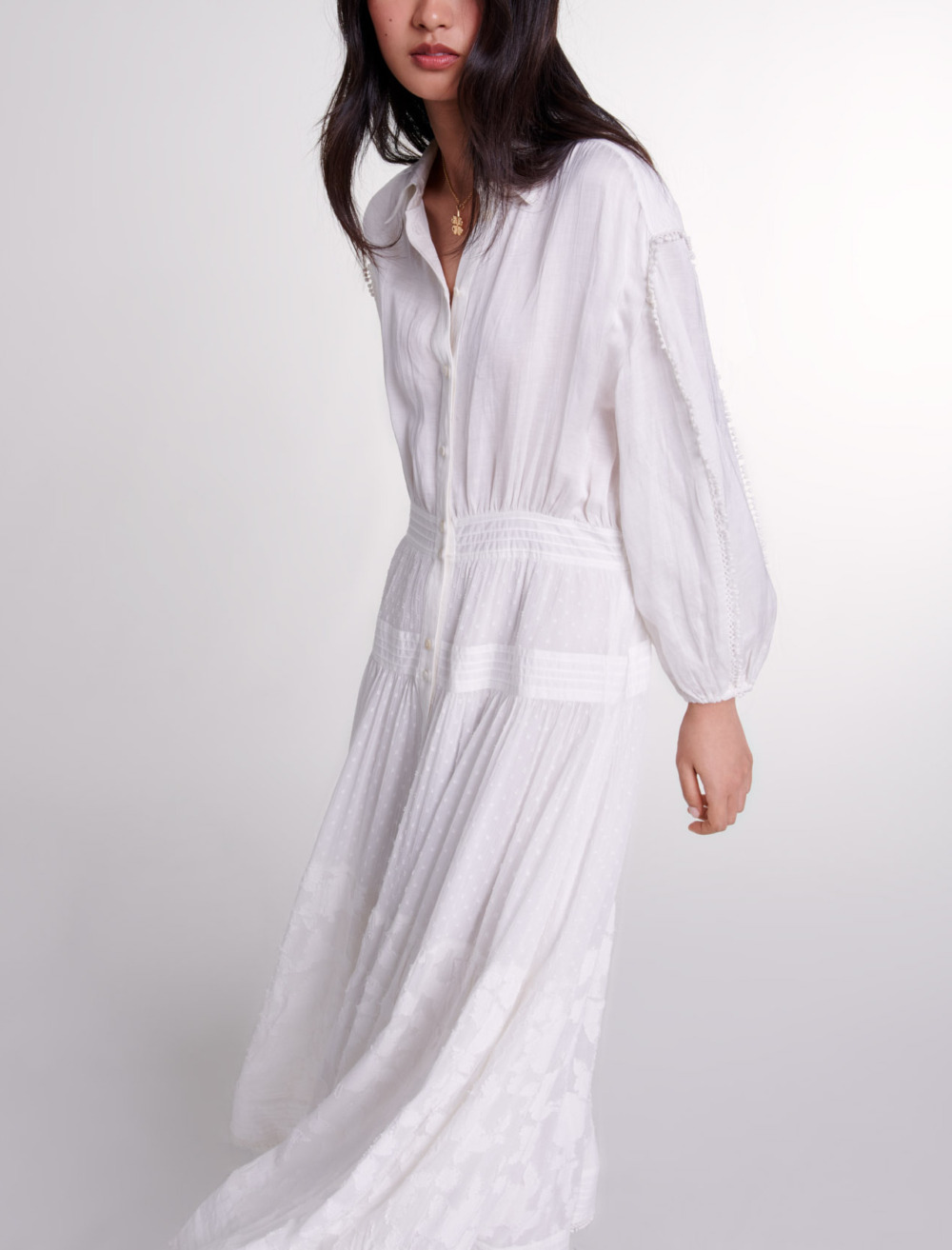 Cotton patchwork maxi dress - Ecru