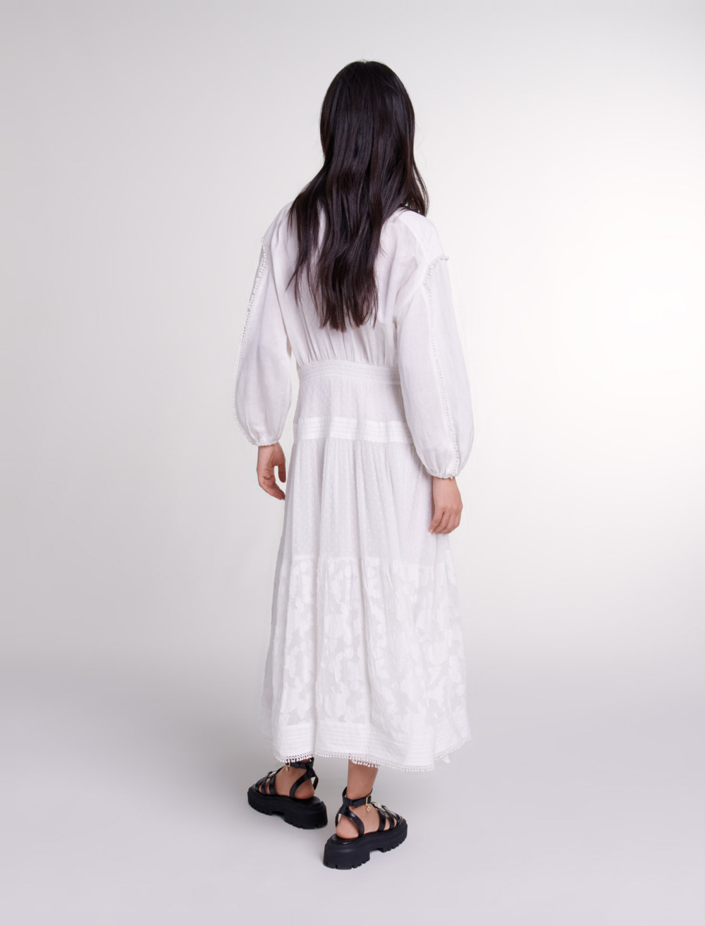 Cotton patchwork maxi dress - Ecru