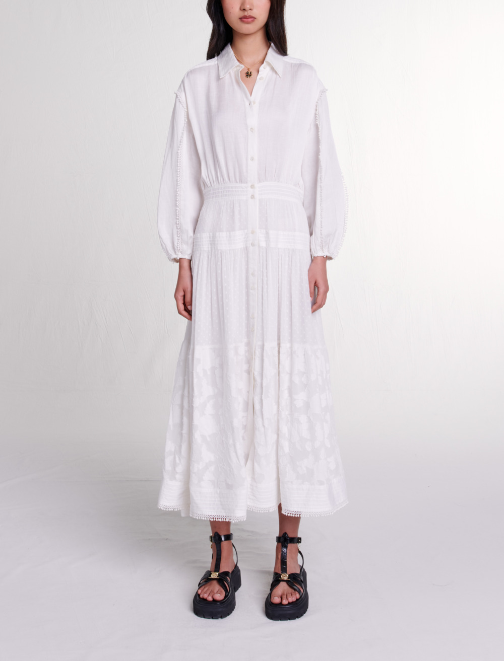 Cotton patchwork maxi dress - Ecru