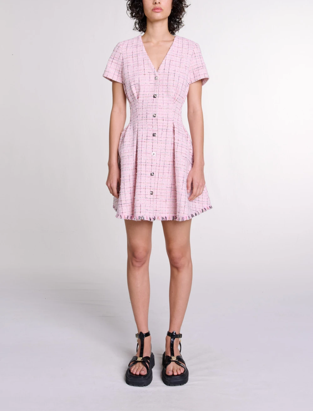 Tweed babydoll dress - Pink