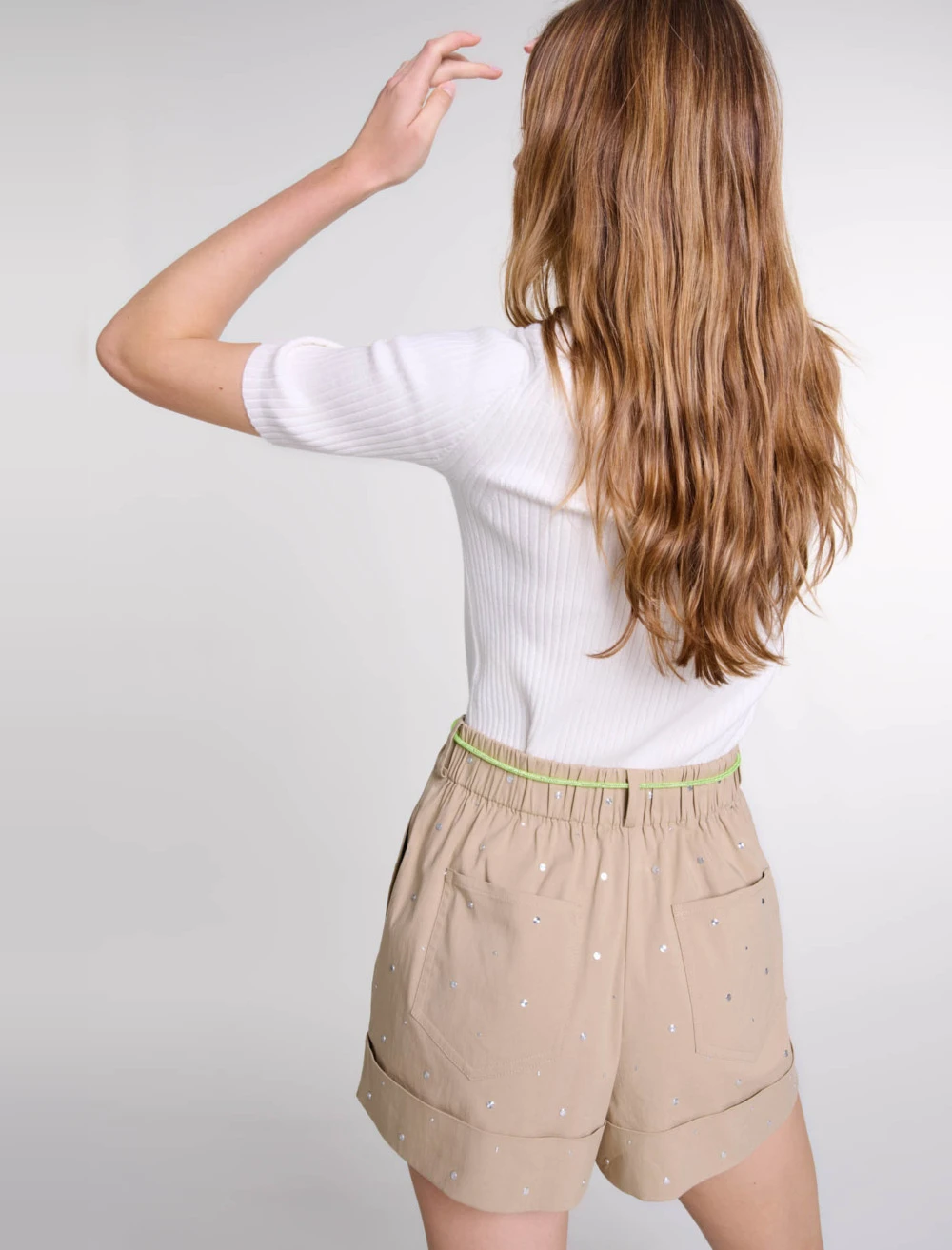 Cotton studded shorts - Beige