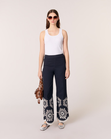 ❤️人気新作 新品 maje カジュアルパンツ Trousers with crochet detail Navy | Maje