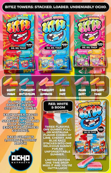 Ocho Extracts X Trip Drip X Sugar Double Stacked Bitez 2000mg(60 Count- 120,000mg per case)