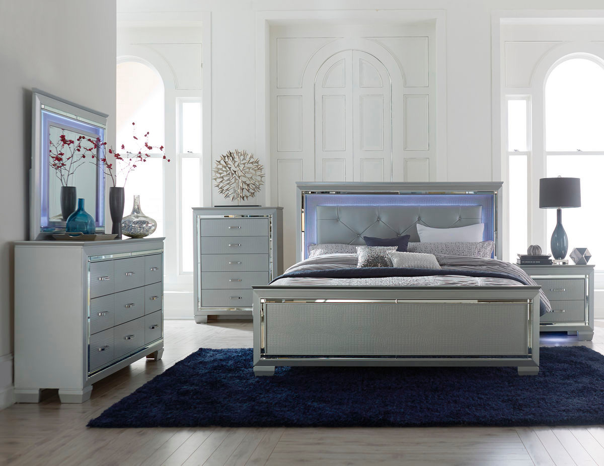 Homelegance Allura Modern Bed Silver with Touch-Engaged ...