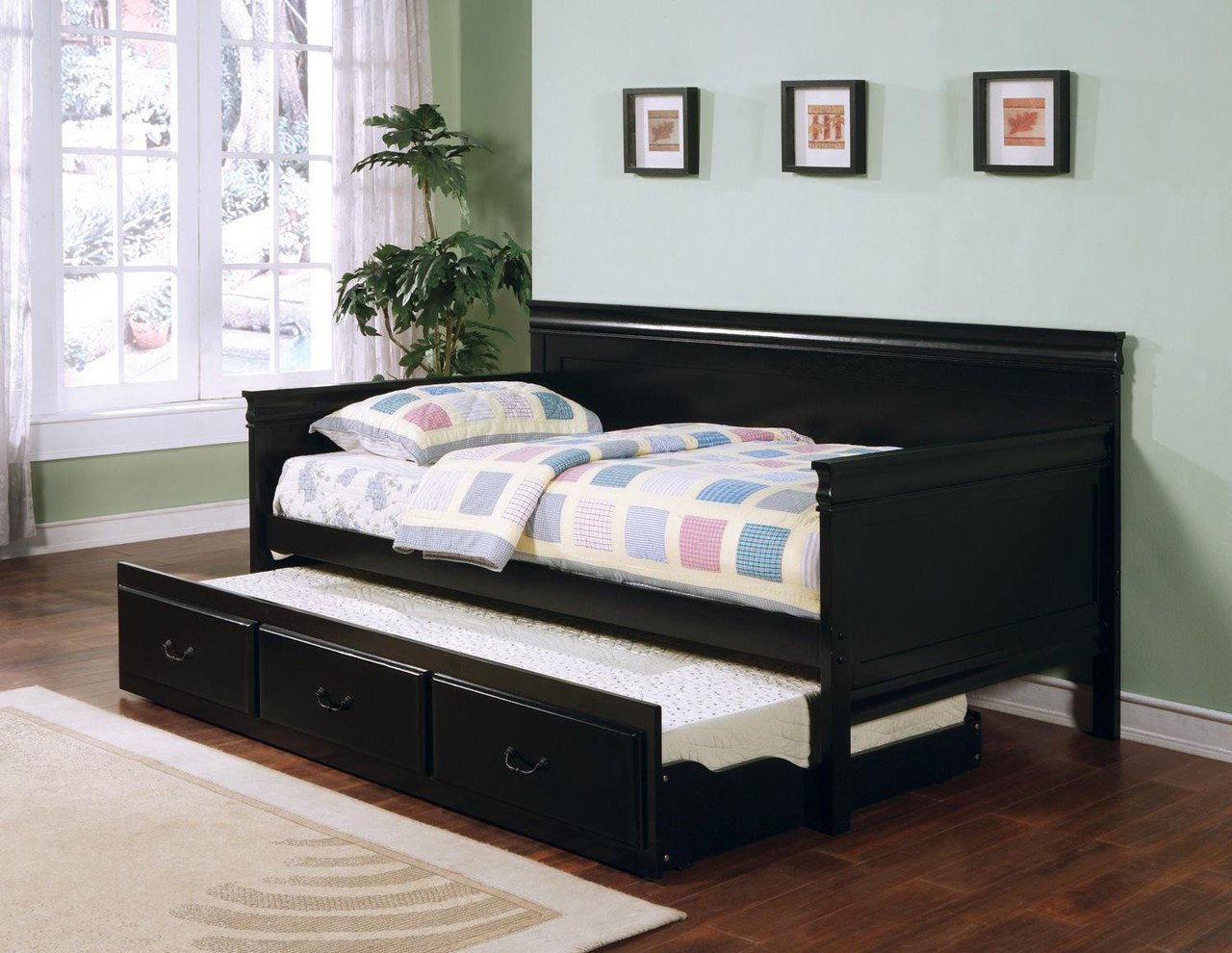 Louis Philippe Sleigh Bed - Queen with Black Finish by Coaster