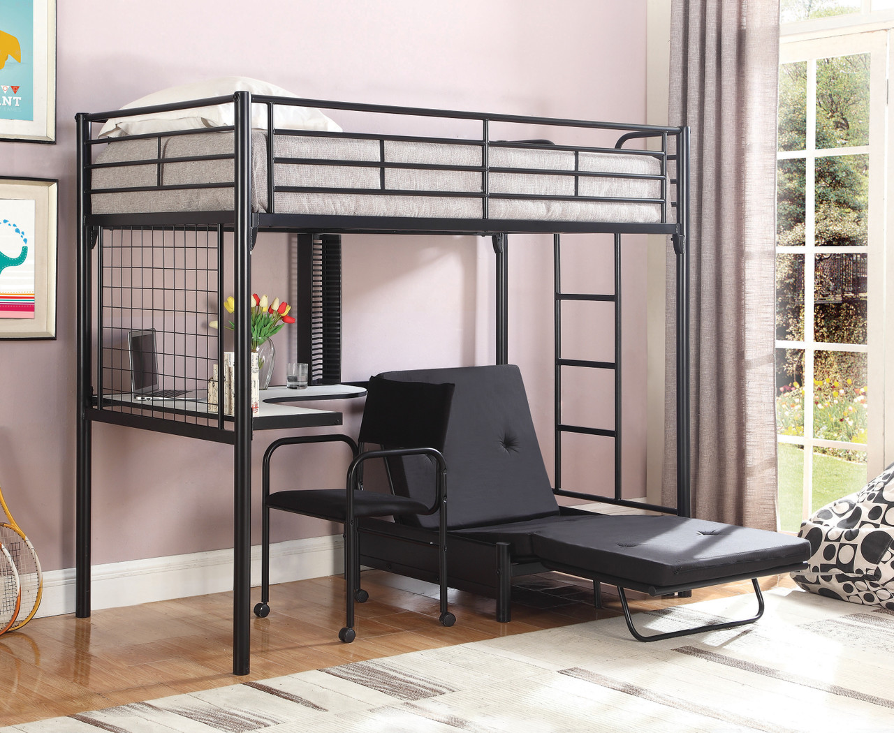 Loft bed with desk shop and futon chair