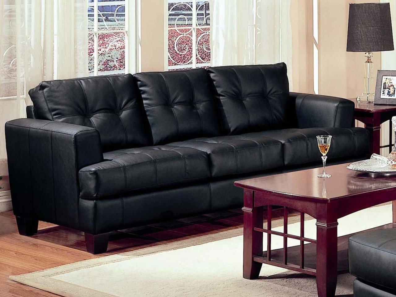 Coaster Samuel Contemporary Leather Sofa in Black DealBeds