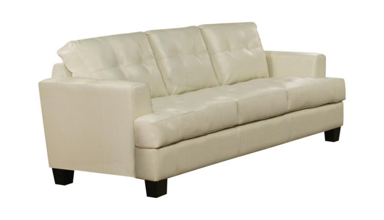 Coaster Samuel Contemporary Leather Sofa in Cream DealBeds