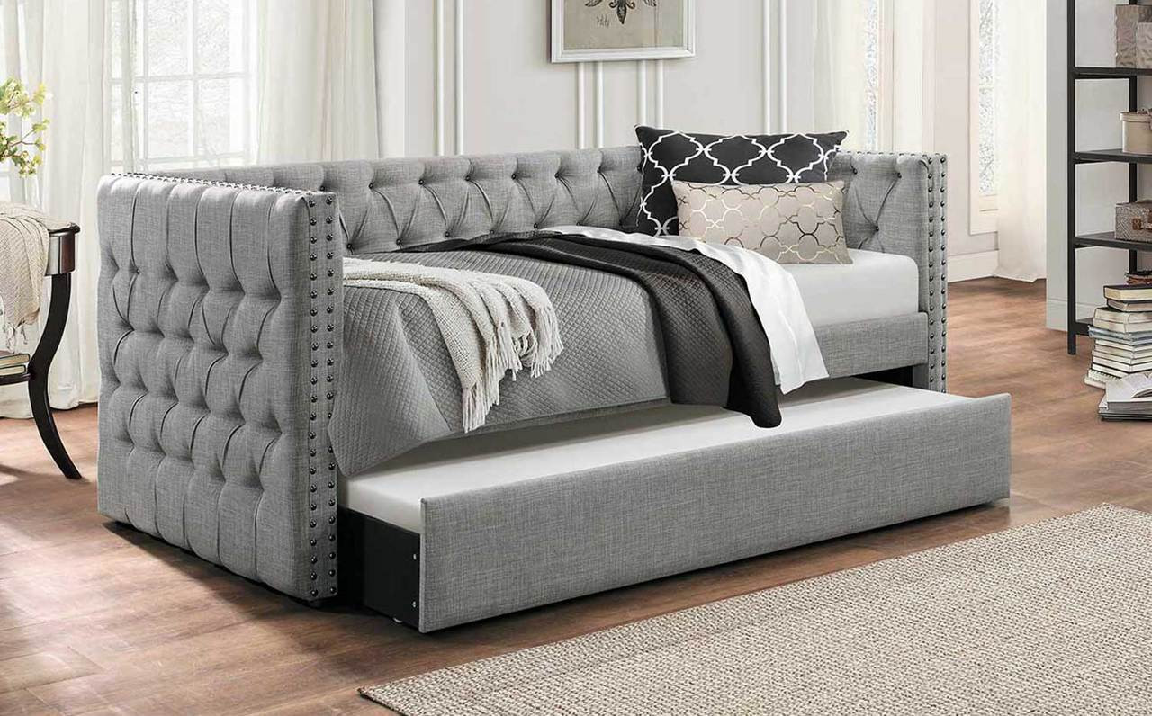 iDealBed Everest Button Tufted Upholstered Daybed with Trundle