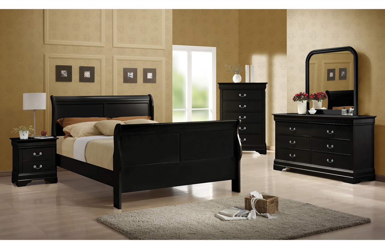 Coaster Louis Philippe 5 Piece Black Twin Sleigh Bedroom Set