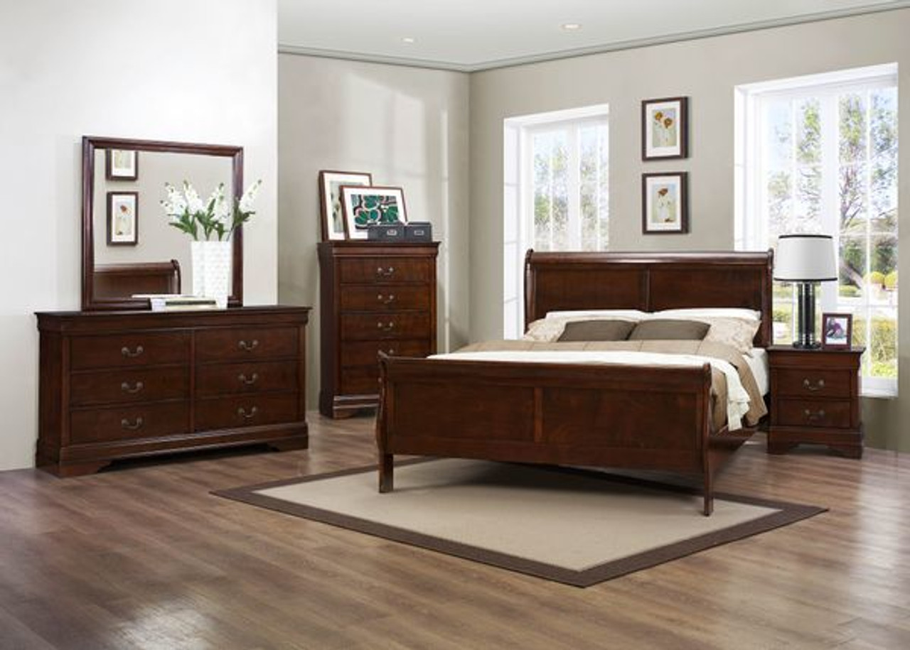 Coaster Louis Philippe 5 Piece Red Brown Full Sleigh Bedroom Set