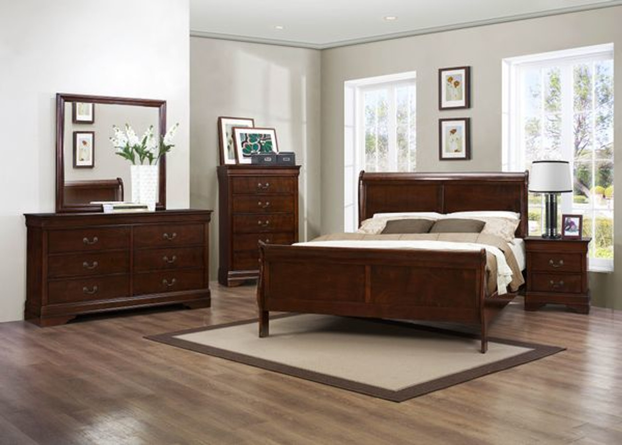 Louis Philippe Sleigh Bedroom Set (Cherry)