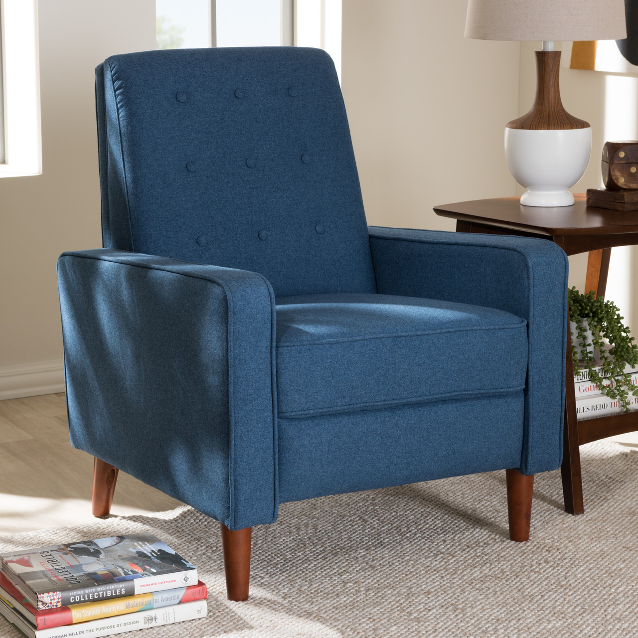 Baxton Studio Mathias Mid-century Modern Blue Fabric Upholstered