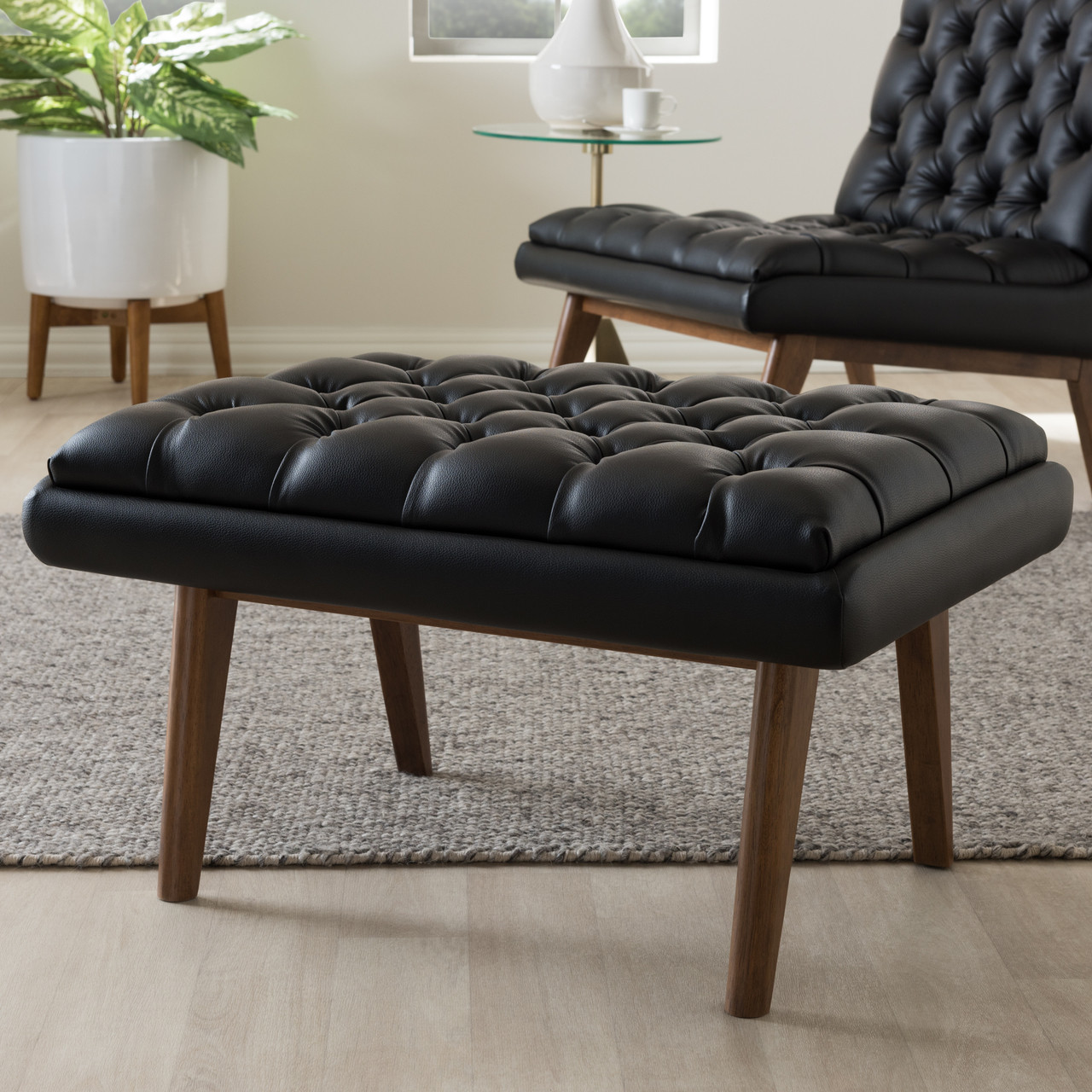 Baxton Studio Annetha Mid Century Modern Black Faux Leather