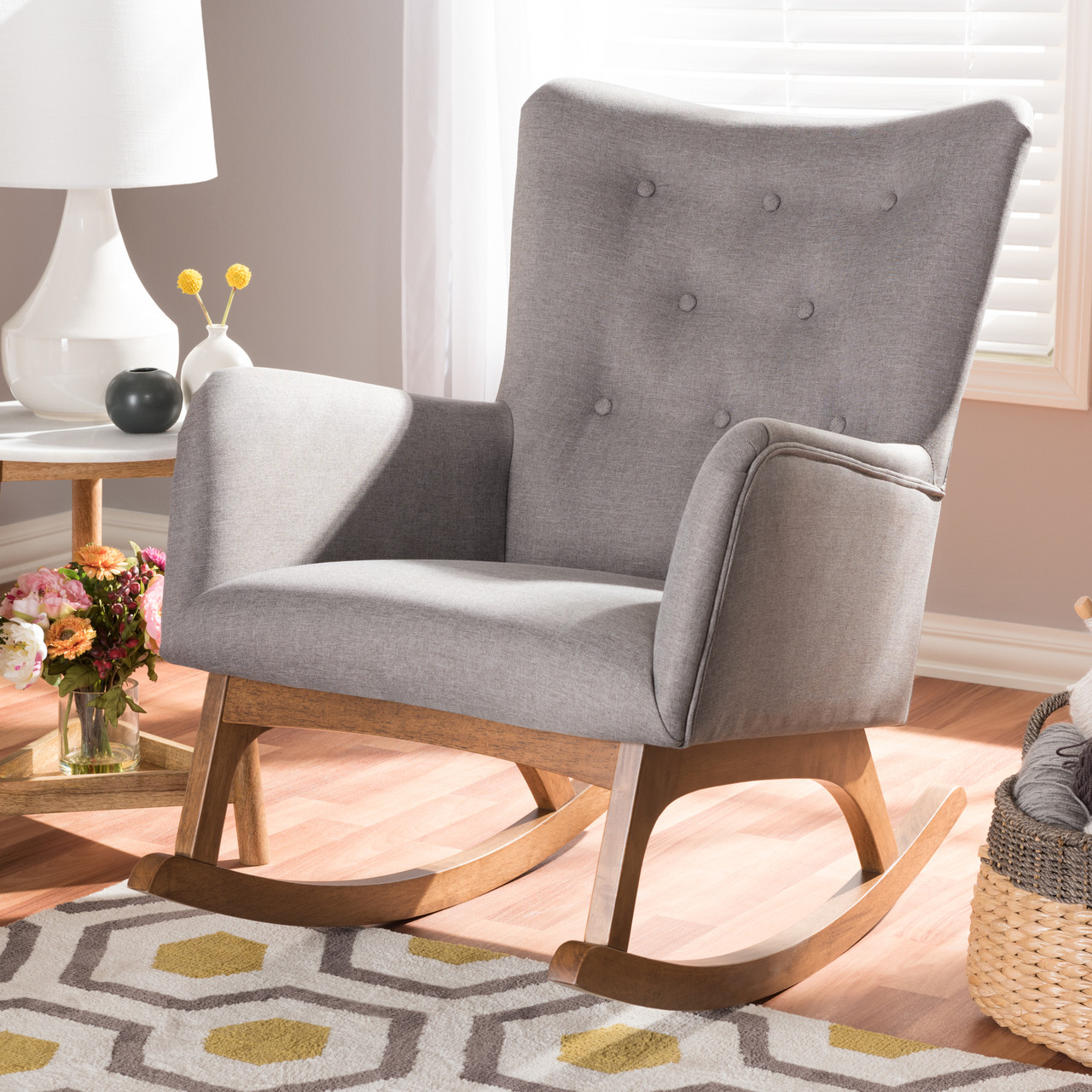 Baxton Studio Waldmann Mid-Century Modern Grey Fabric Upholstered