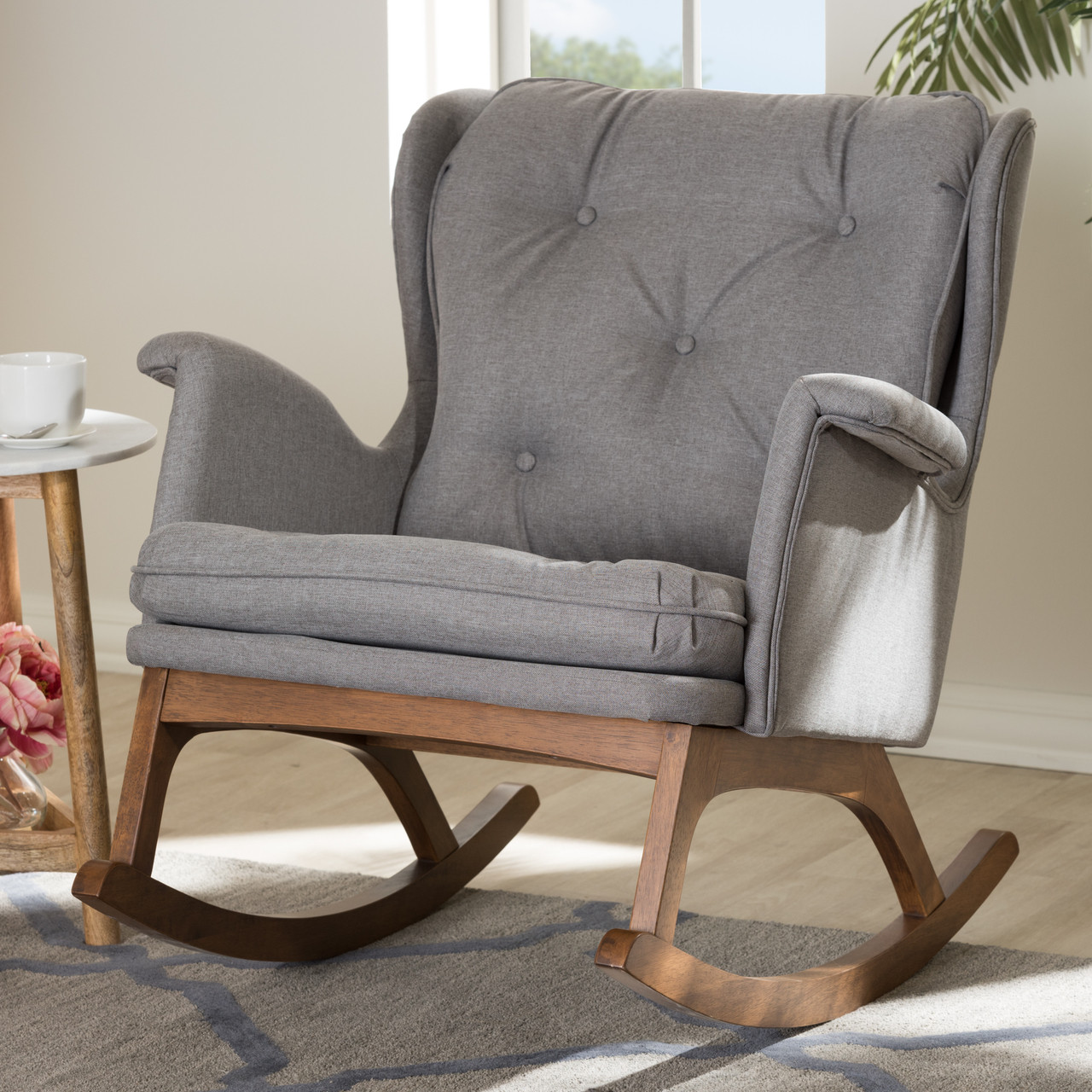 Baxton Studio Maggie Mid-Century Modern Grey Fabric Upholstered