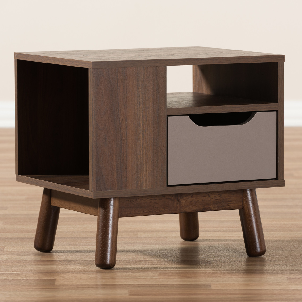 Baxton Studio Britta Mid Century Modern Walnut Brown and Grey Two