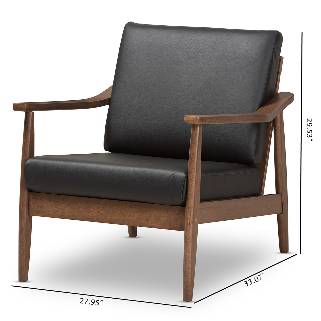 Baxton Studio Venza Mid Century Modern Walnut Wood Black Faux