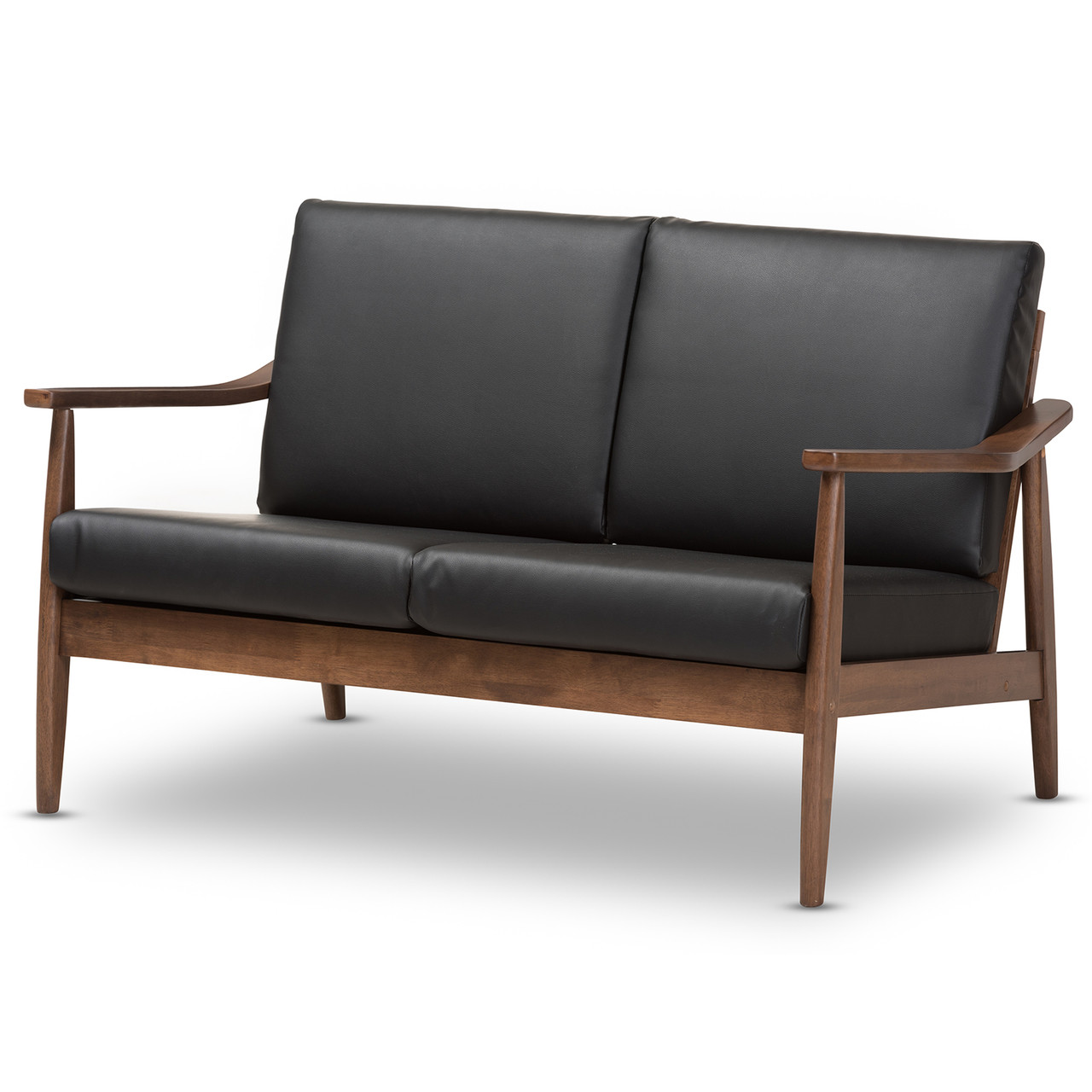 Baxton Studio Venza Mid Century Modern Walnut Wood Black Faux